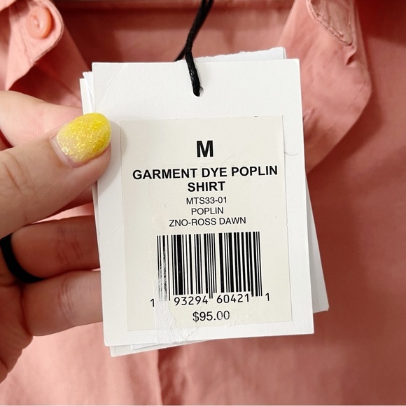 Onia Men's Garment Dye Poplin Shirt Button Front Rose Dawn Size Medium Cotton - Picture 6 of 10